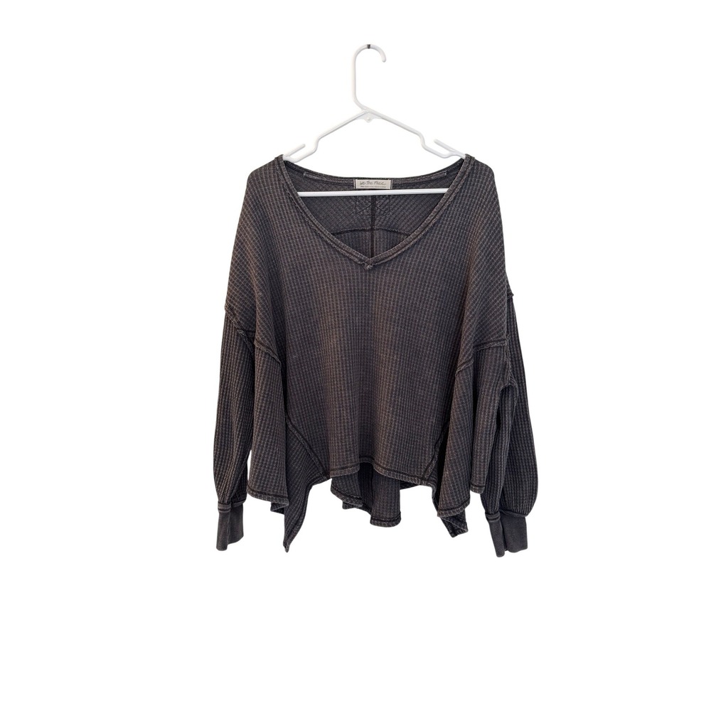 Free People We The Free Coraline Thermal Grey Oversized Waffle Knit Top Small